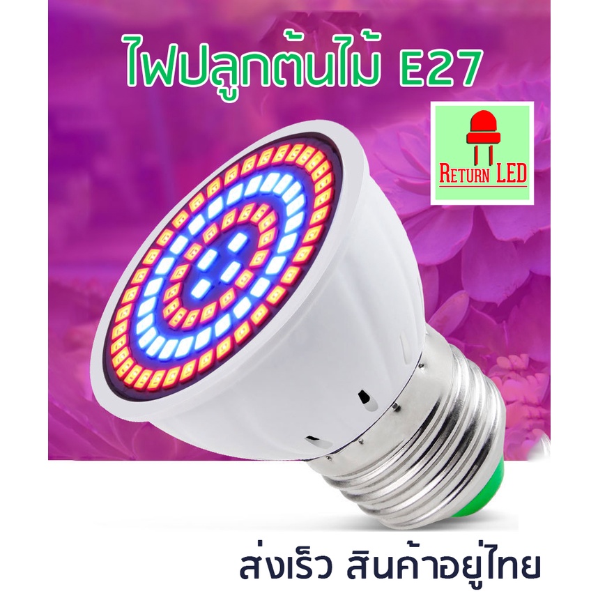 ส่งเร็วจากกรุงเทพ หลอดไฟปลูกต้นไม้ขั้วE27 48LED/60LED/80LED full spectrum grow light ไฟปลูกพืช ไฟปลุกผัก ReturnLED
