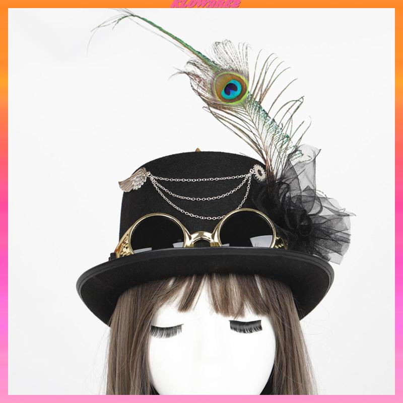 Victorian Steampunk Top Hat with Goggles Feather Classic for Adult Dress up #4