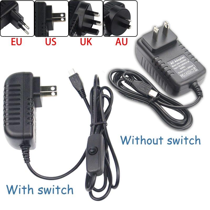 อะแดปเตอร์ปุ่มสวิตช์พาวเวอร์ซัพพลาย 5V 3A Raspberry Pi 3 Model B+ Micro USB สําหรับ Raspberry Pi 3 M