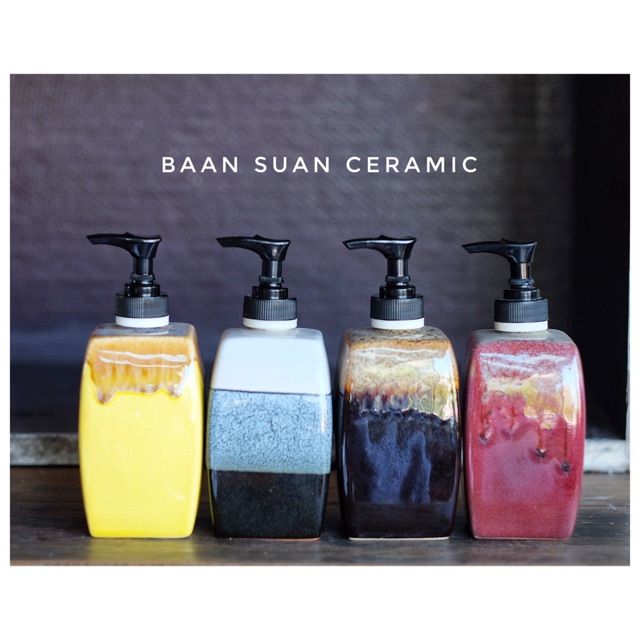 Baansuanceramic ขวดใส่สบู่เหลว ขวดปั้มเซรามิค ขวดแชมพู ขนาด450ml