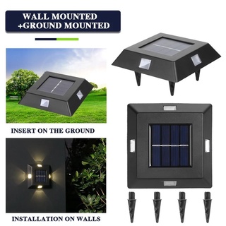 โคมไฟติดผนังกลางแจ้ง ไฟติดผนังกันน้ำ ไฟรอบทิศทาง4ด้าน ไฟโซล่าเซลล์ติดผนังติดรั้ว Solar light LED ไฟพลังงานแสงอาทิตย์