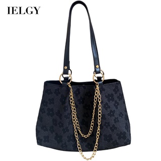 IELGY womens black fashion print large capacity shoulder bag