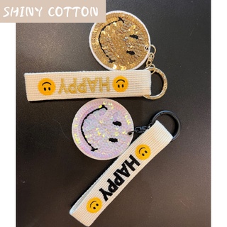 [Shiny Cotton] จี้กระเป๋า ผ้าฝ้าย ประดับกลิตเตอร์ รูปหน้ายิ้ม