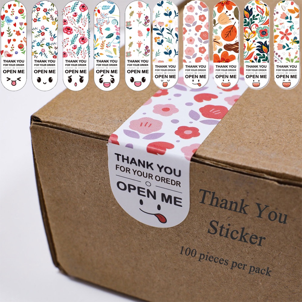 สติกเกอร์ฉลาก Thank You for Your Order Sticker ลายดอกไม้ เปิดได้ ขนาด 2*7 ซม. แฮนด์เมด