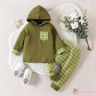 Babygarden เสื้อฮู้ดแขนยาว และกางเกง เอวยางยืด ลายสก๊อต 6 เดือน - 4 ปี สําหรับเด็กผู้ชาย 2 ชิ้น