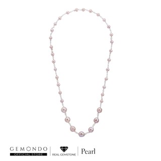 GEMONDO สร้อยไข่มุกน้ำจืดแท้ (Freshwater Pearl) มุกสีม่วงบาโร้ค , มุกย้อมสีชมพู ทรงกลม , มุกสีขาว ทรง Oval ยาว 27 นิ้ว