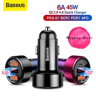 💜ถูกจริง/ส่งไว📦 Baseus ที่ชาร์จในรถ/หัวชาร์จในรถ Type-c + USB 45w SCP FCP Supercharge / QC4.0 / PD3.0 Car Charger