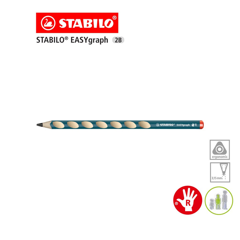 STABILO EASYgraph 2B ของแท้จากเยอรมนี ดินสอสำหรับเด็ก หัดเขียน ถนัดขวาR ด้ามเขียว