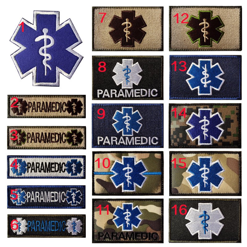 เจ้าหน้าที่ทางการแพทย์ EMT Star of Life Emergency Medical Patch ปัก Badge Epaulette Armband Applique PATCHSARMED Medic