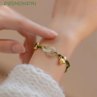 Desmondri PingAn สร้อยข้อมือ จี้รูปดอกบัวน่ารัก แฮนด์เมด สีทอง สไตล์จีน