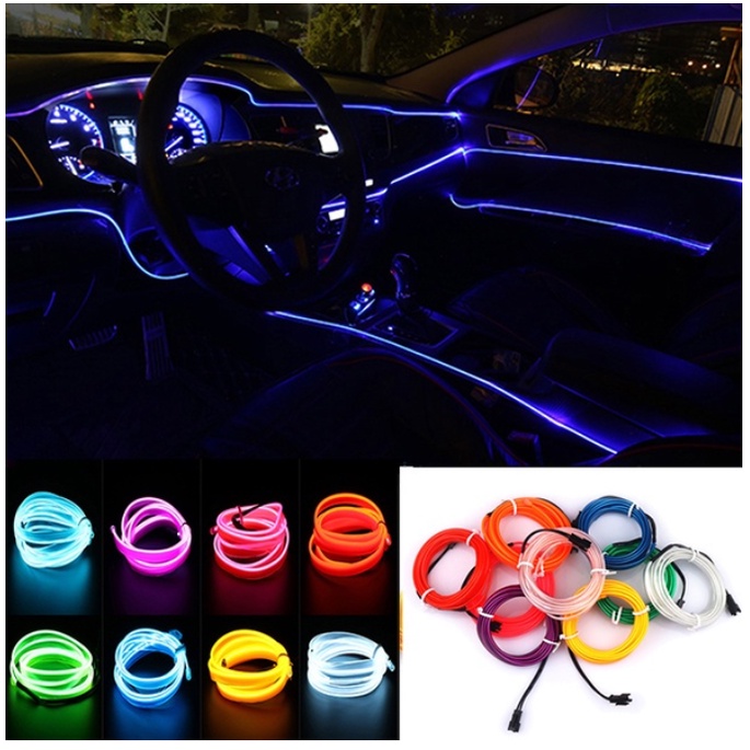 [ LED ใหม่] 5 เมตรภายในรถ LED Strip EL เชือกลวดบรรยากาศอัตโนมัติโคมไฟตกแต่งแสงนีออนยืดหยุ่น DIY