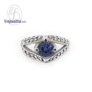 Finejewelthai-แหวนไพลิน-แหวนเพชรCZ-แหวนเงินแท้-พลอยประจำเดือนเกิด-Blue-Sapphire-Silver-Ring-R1163bl (เลือกสีตัวเรือนได้)