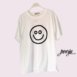 เสื้อยืด OverSize ป้ายแฟชั่น สกรีนลาย Smiley face