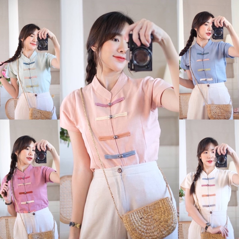 เสื้อพื้นเมืองผู้หญิง คอจีน/คอบัว กระดุมเหรียญ มีหลายสีหลายไซส์ ทรงสุภาพ ใส่ทำงานได้ ใส่เที่ยวถ่ายรูปสวยค่ะ