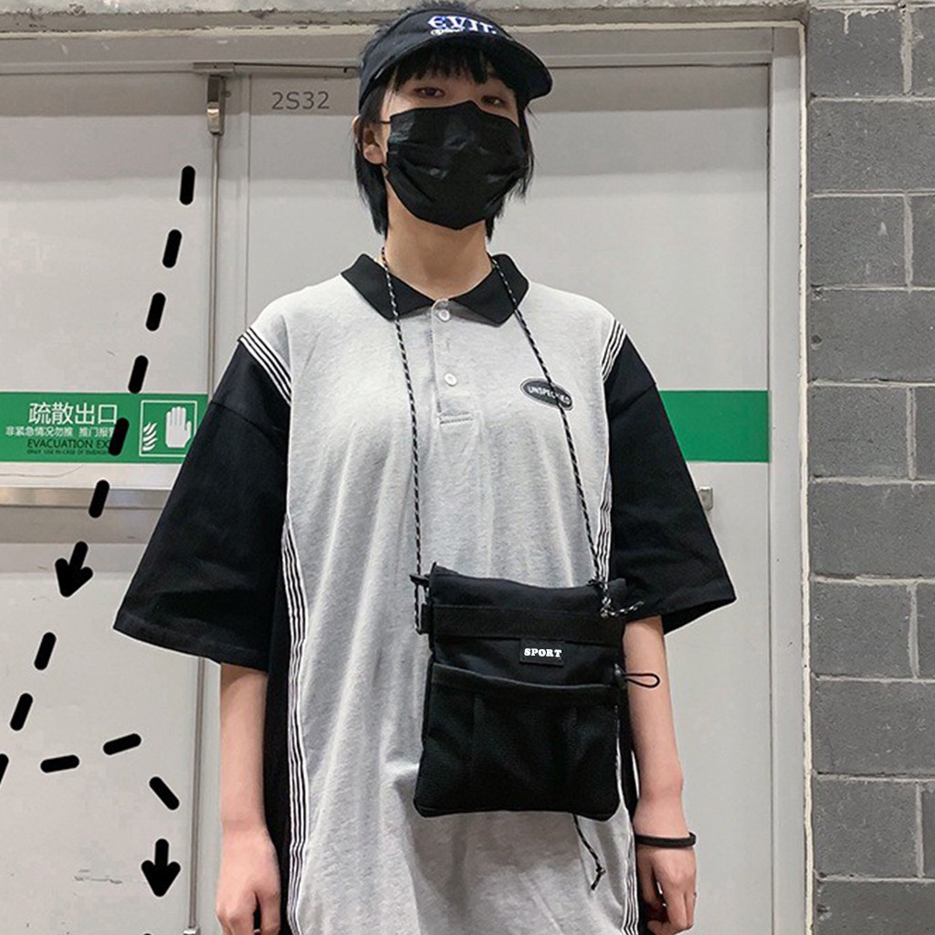 tokyosellected(T1641) กระเป๋าผ้าสะพายข้างสายเชือกSPORเวอร์ชั่นเกาหลี