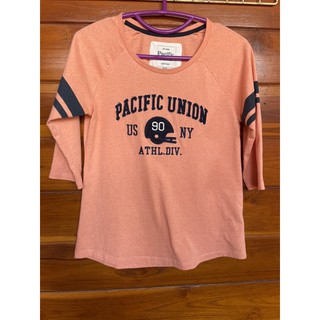 PACIFIC UNION เสื้อยืดแขนสามส่วน สีส้ม ไซส์ M