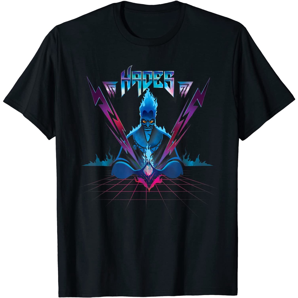 เสื้อยืด พิมพ์ลาย Disney Villains Hades 90s Rock Band สําหรับผู้ชาย