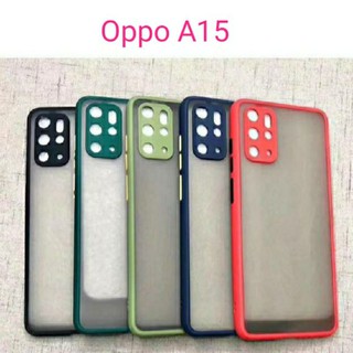 เคสกึ่งโปร่งแสงขอบสี Oppo A15  เคส TPU กันกระแทก