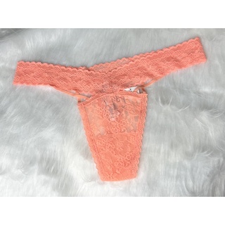 Victoria’s Secret แท้ ป้ายห้อย size L สีส้ม ลูกไม้สวย Thong