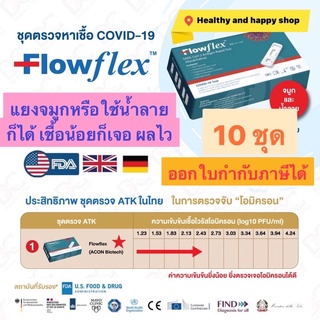 ชุดตรวจโควิด FLOWFLEX *เซ็ท10ชุด* 2in1 ATK แยงจมูก และ น้ำลาย มีอย.ไทยใช้ในอเมริกา เชื้อน้อยก็ตรวจเจอ ออกใบกำกับภาษีได้