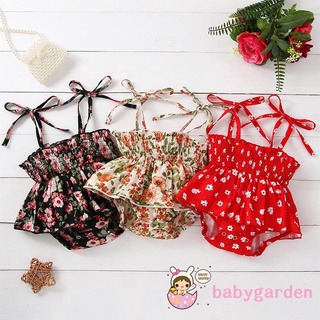 Babygarden-0-3years ชุดรอมเปอร์ บอดี้สูท แขนกุด ทรงสามเหลี่ยม พิมพ์ลายดอกไม้ สําหรับเด็กผู้หญิง