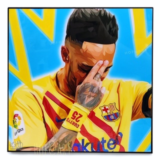 Pierre Emerick Aubameyang ปิแอร์ เอเมอริค โอบาเมยอง Barcelona บาร์เซโลน่า รูปภาพ​ติด​ผนัง​ pop art ฟุตบอล​ กรอบรูป​