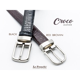 La Franche - Working Belt เข็มขัดหนังวัวแท้ Croco สีดำ หรือน้ำตาลแดง พร้อมหัวเข็มขัดหนีบเข็มนิกเกิ้ล  #2W0052