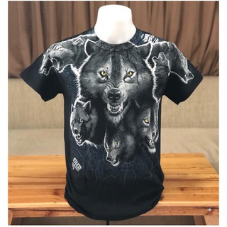 เสื้อยืด ป้าย Liquid Blue ของแท้ 100% 👕ลาย WOLF PACK BLACK T-SHIRT
