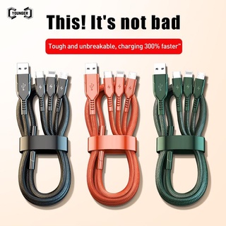 สายชาร์จ 6A 66W 3 In 1 ชาร์จเร็ว ป้องกันการแตกหัก 6A สําหรับ Micro Usb Type C