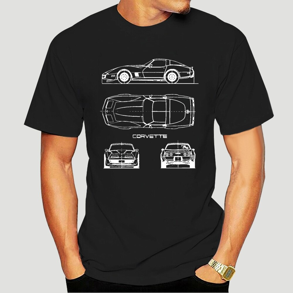 เสื้อครอปสายฝอ - เสื้อยืดผ้าฝ้าย Corvette C3 พิมพ์เขียวผู้ชายท็อปส์ซูทีส