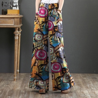 ZANZEA Women Floral Print Elastic Waist Fashion Wide Leg Long Pants