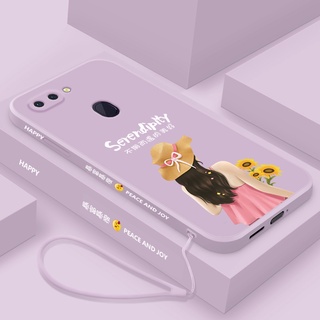 เคสโทรศัพท์มือถือ ซิลิโคนนิ่ม ขอบตรง ลายตัวอักษร พร้อมสายคล้อง สําหรับ oppo A5S A12 A7 A15 A52 A92 A3S A12E A31