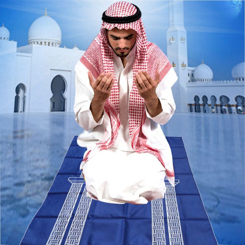 yu Portable Muslim Prayer Rug Waterproof PU Braided Mat Simply Print Pouch Travel Home Blanket 60x100CM