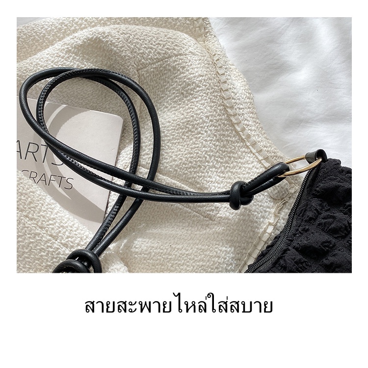 หมู ผู้หญิงกระเป๋าถือกระเป๋าสะพายใต้วงแขนกระเป๋าจีบตกแต่งความจุขนาดใหญ่สไตล์เรียบง่าย