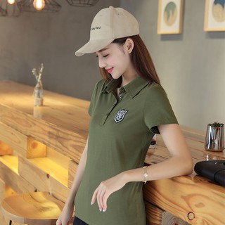 @ผู้หญิงขนาดบวกเสื้อยืดลำลองคอกีฬาหลวมแขนสั้นTเสื้อยืด-ปกpoloเสื้อผู้หญิงใหม่ ราคาถูก ราคาส่ง