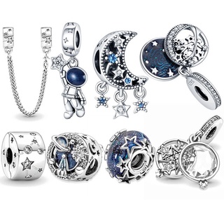 Pandora ใหม่ จี้ลูกปัดแก้ว เงิน 925 รูปนักบินอวกาศ ดาว สีฟ้า อุปกรณ์เสริม สําหรับทําเครื่องประดับ p526 diy