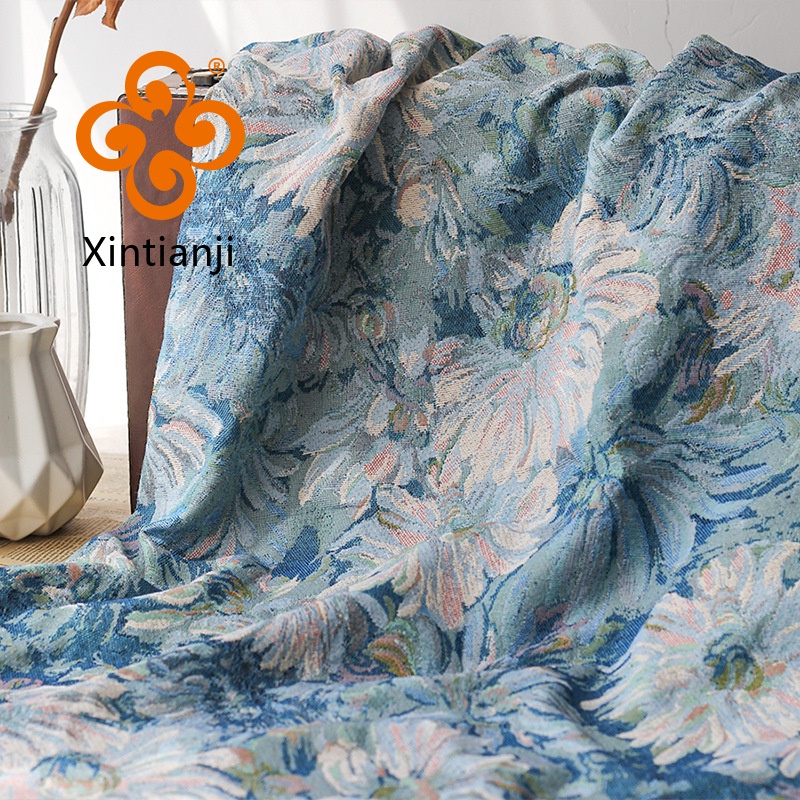 50x150 ซม.ดอกไม้ภาพวาดสีน้ํามันเส้นด้ายย้อมโพลีเอสเตอร์ผ้าฝ้ายหนา jacquard ผ้า diy สําหรับถุงแข็งรองเท้าและเสื้อผ้าปลอกหมอนผ้า TJ7465