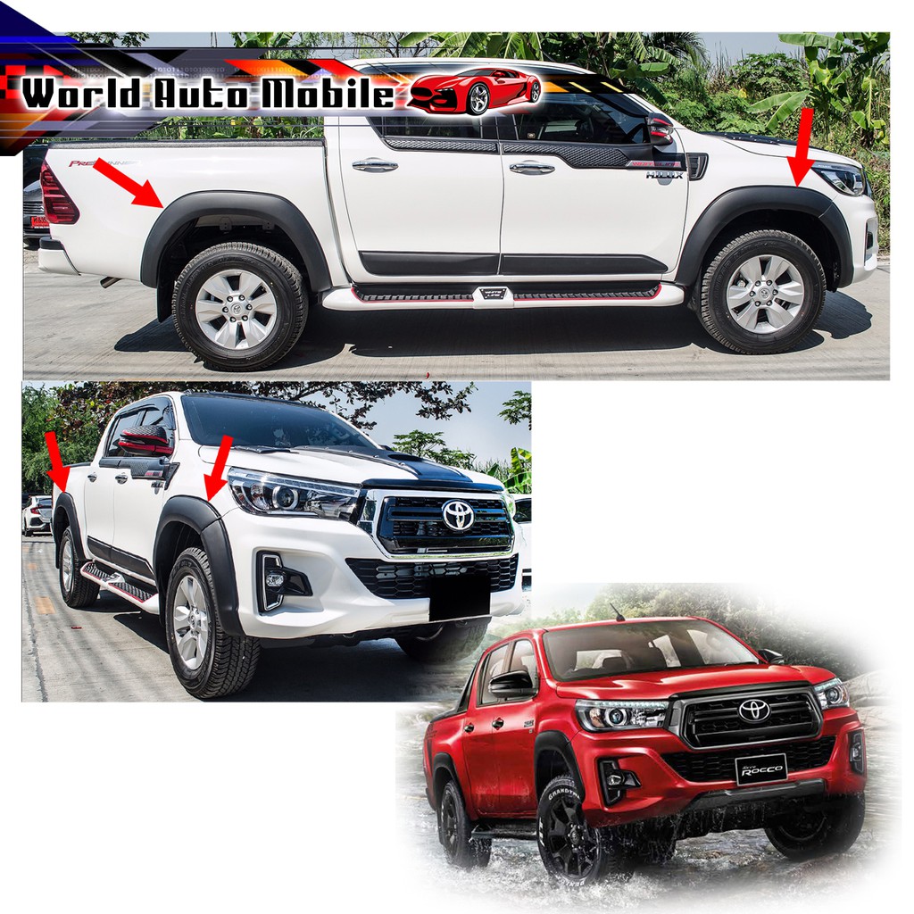 คิ้วล้อ ทรงเรียบ 6 นิ้ว ทรง TRD ใส่ตัวยกสูง โตโยต้า ไฮลัค รีโว้ ล็อคโค สี ดำด้าน Hilux Revo Rocco To