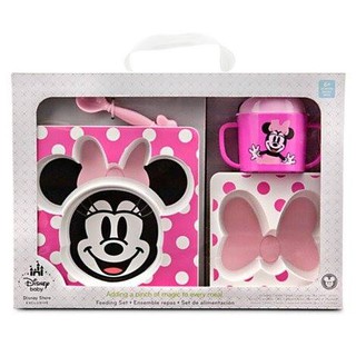 = Sale = เซ็ตถ้วย จาน แก้ว ช้อนทานอาหาร Disney Minnie Mouse Feeding Set Baby Gift Bpa Free