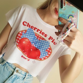 Live105# เสื้อขาว มีหลายสี “cherries pie” สไตล์เกาหลี Dream Big Tshirt โอเวอร์ไซน์ สาวอวบใส่ได้ พร้อมส่ง ผ้านุ่ม