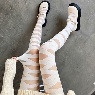 Gothic Cross Strap Sheer Pantyhose Tights Women Japanese Harajuku Temptation Knee Thigh High Socks Sexy Lolita Black Stockings