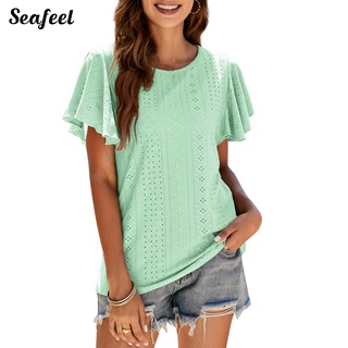 Seafeel_ เสื้อยืดลําลอง แขนสั้น ทรงหลวม น้ําหนักเบา เข้ากับทุกการแต่งกาย สไตล์สตรีท