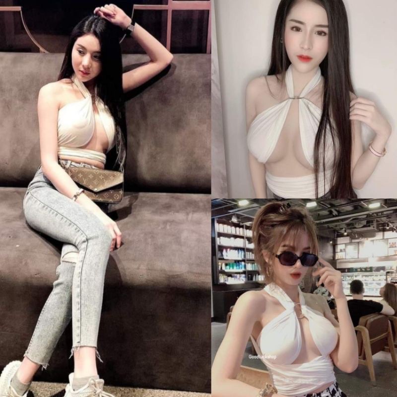 ShopBypuy เสื้อพันเอวแต่งห่วงพันได้ตามใจ ขาวดำเข้า