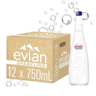 🌟พร้อมส่ง🌟(3 ลัง=36 ขวด)Evian Sparkling Carbonated Natural Mineral 750 ml. น้ำแร่ Evian Sparkling ขนาด 750 ml. ขวดแก้ว