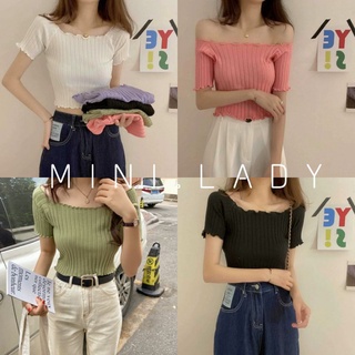 Mini.Lady🌸💮🌺สินค้าพร้อมส่งจริง!เสื้อแขนสั้นปาดไหล่ทรงสวยใส่แล้วดูน่ารัก(2020)