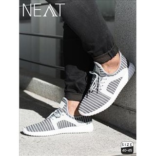 NEAT Truknit Series รองเท้าผ้าใบผูกเชือกลายขวาง : สีเทา