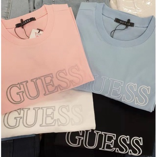 Guess เสื้อยืดคอกลม แขนสั้น ผ้าฝ้ายแท้ พิมพ์ลายตัวอักษร แฟชั่นฤดูใบไม้ผลิ สําหรับผู้ชาย และผู้หญิง