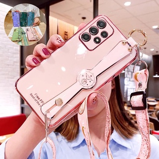 เคสโทรศัพท์มือถือ ซิลิโคนนิ่ม พร้อมสายคล้องมือ สําหรับ Samsung Galaxy A72 A52 A52S A42 A32 A22 A12 A82 A02S