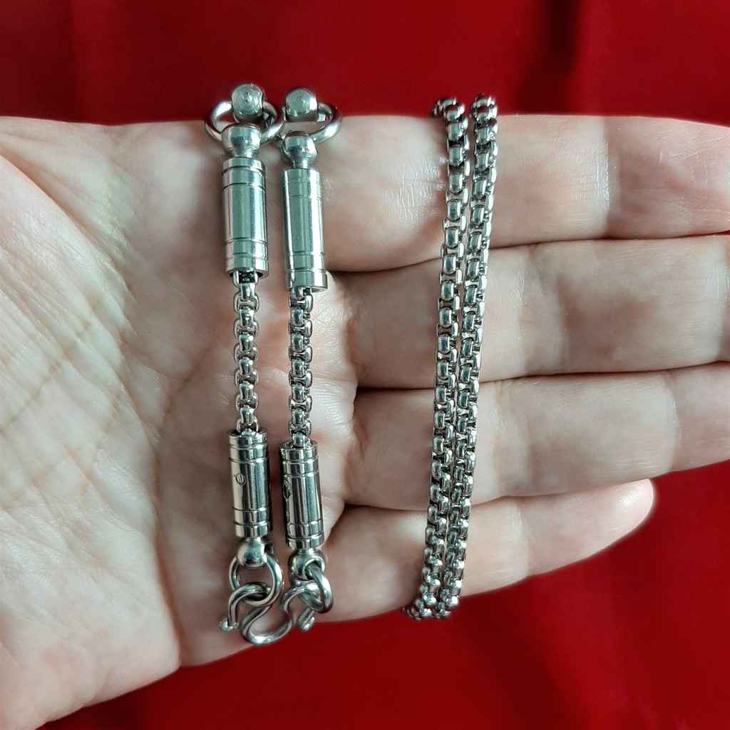 สร้อยคอสแตนเลสแท้ลายบล็อค 3,5 ห่วง ขนาด 2.5-3.5mm สร้อยคอห้อยพระ สร้อยพระ สร้อยคอผู้ชาย ใส่อาบน้ำได้ ไม่ลอกไม่ดำ SL014.8