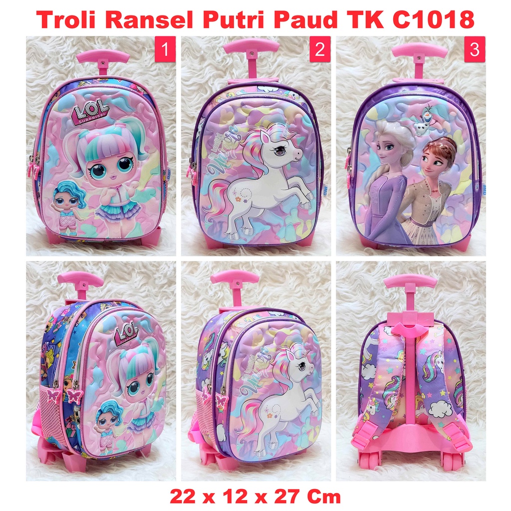 Trolley Backpack PAUD TK Unicorn Frozen Elsa และ Ana ตัวอักษรเด็ก shop-asemka รถเข็น Paud shop-asemk